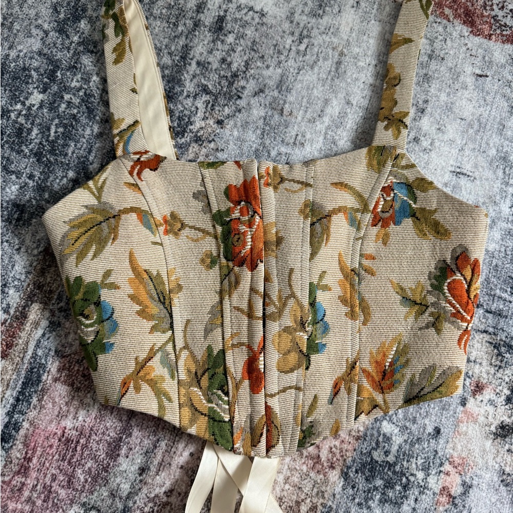Windsor Floral Crop Top with Cream and Green Accents